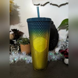 NEW LIMITED STARBUCKS BLUE & YELLOW STUDDED 24oz TUMBLER CUP SPIKED